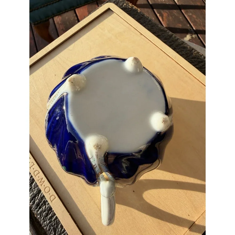 19Th Century Cobalt, Blue Porcelain Creamer With Floral Enamel And Gold
